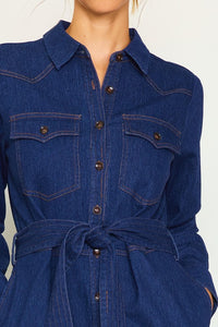 Dark Denim Long Sleeve Denim Shirt Dress