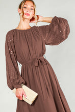 Mocha Sequin Detail Tie Waist Midi Dress