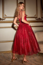 Black Glitter Flocked Tea Length Dress