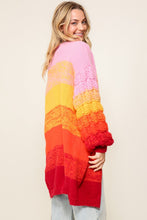 Rainbow Open Front Cable Knit Multi Color Ombre Cardigan