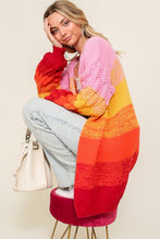 Rainbow Open Front Cable Knit Multi Color Ombre Cardigan