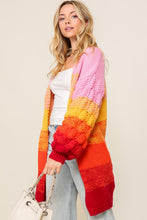 Rainbow Open Front Cable Knit Multi Color Ombre Cardigan