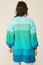 Blue Combo Open Front Cable Knit Multi Color Ombre Cardigan
