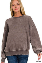 Brown Acid Wash Fleece Oversized Pullover