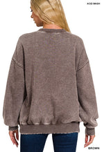 Brown Acid Wash Fleece Oversized Pullover