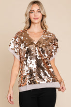Champagne Shine Bright Sequin-Adorned V Neck Top