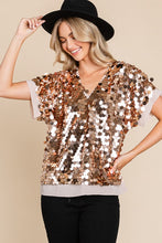 Champagne Shine Bright Sequin-Adorned V Neck Top