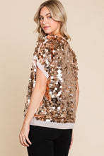 Champagne Shine Bright Sequin-Adorned V Neck Top