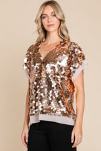 Champagne Shine Bright Sequin-Adorned V Neck Top
