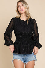 Black Chiffon With Glittering Dot Waist Band Blouse