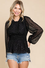 Black Chiffon With Glittering Dot Waist Band Blouse