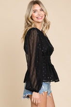 Black Chiffon With Glittering Dot Waist Band Blouse