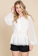 White Chiffon With Glittering Dot Waist Band Blouse