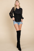 Black Chiffon With Glittering Dot Waist Band Blouse
