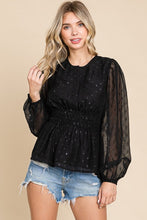 Black Chiffon With Glittering Dot Waist Band Blouse