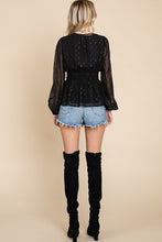 Black Chiffon With Glittering Dot Waist Band Blouse