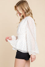 White Chiffon With Glittering Dot Waist Band Blouse