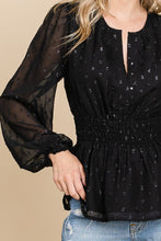 Black Chiffon With Glittering Dot Waist Band Blouse
