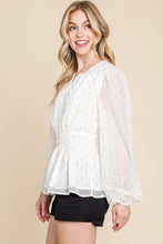 White Chiffon With Glittering Dot Waist Band Blouse