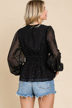 Black Chiffon With Glittering Dot Waist Band Blouse