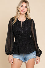 Black Chiffon With Glittering Dot Waist Band Blouse