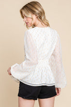White Chiffon With Glittering Dot Waist Band Blouse