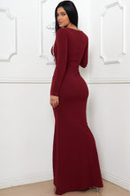 Burgundy Rhinestone Trim Front Mermaid Maxi Dress