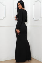 Black Rhinestone Trim Front Mermaid Maxi Dress