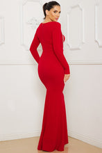 Red Rhinestone Trim Front Mermaid Maxi Dress