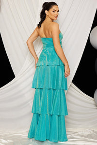 Aqua Blue Shimmer Metallic Layered Maxi Dress