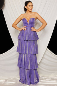 Purple Shimmer Metallic Layered Maxi Dress