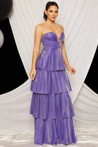 Purple Shimmer Metallic Layered Maxi Dress