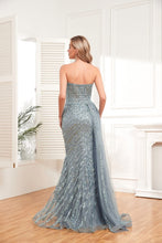 Smoky Blue Luxurious Sequined Long Evening Dress