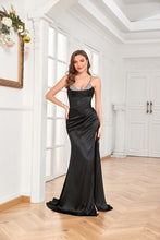 Black Satin Sequin Beaded Dress