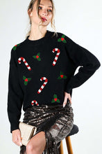 Black Christmas Sequin Detail Sweater Top