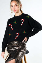 Black Christmas Sequin Detail Sweater Top