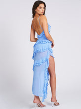 Theodora Cornflower Blue Rayon Ruffle Maxi Dress