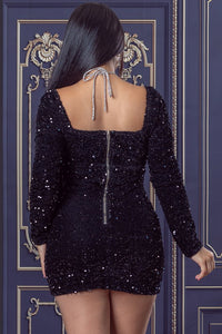 Black V-neck Sequin Mini Dress
