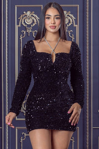 Black V-neck Sequin Mini Dress