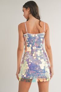 Ice Lt Pink Big Sequin Spaghetti Strap Mini Dress