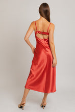 Rust Lace Trim Detail Bias Midi Dress