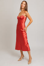 Rust Lace Trim Detail Bias Midi Dress