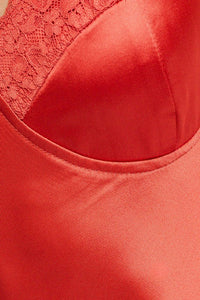 Rust Lace Trim Detail Bias Midi Dress