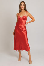Rust Lace Trim Detail Bias Midi Dress