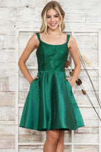 Emerald Rhinestone Square Neck Mikado Dress