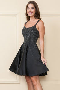 Black Rhinestone Square Neck Mikado Dress