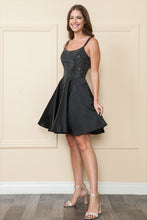 Black Rhinestone Square Neck Mikado Dress
