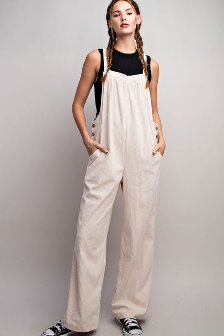 Oatmeal Button Detailed Corduroy Overall
