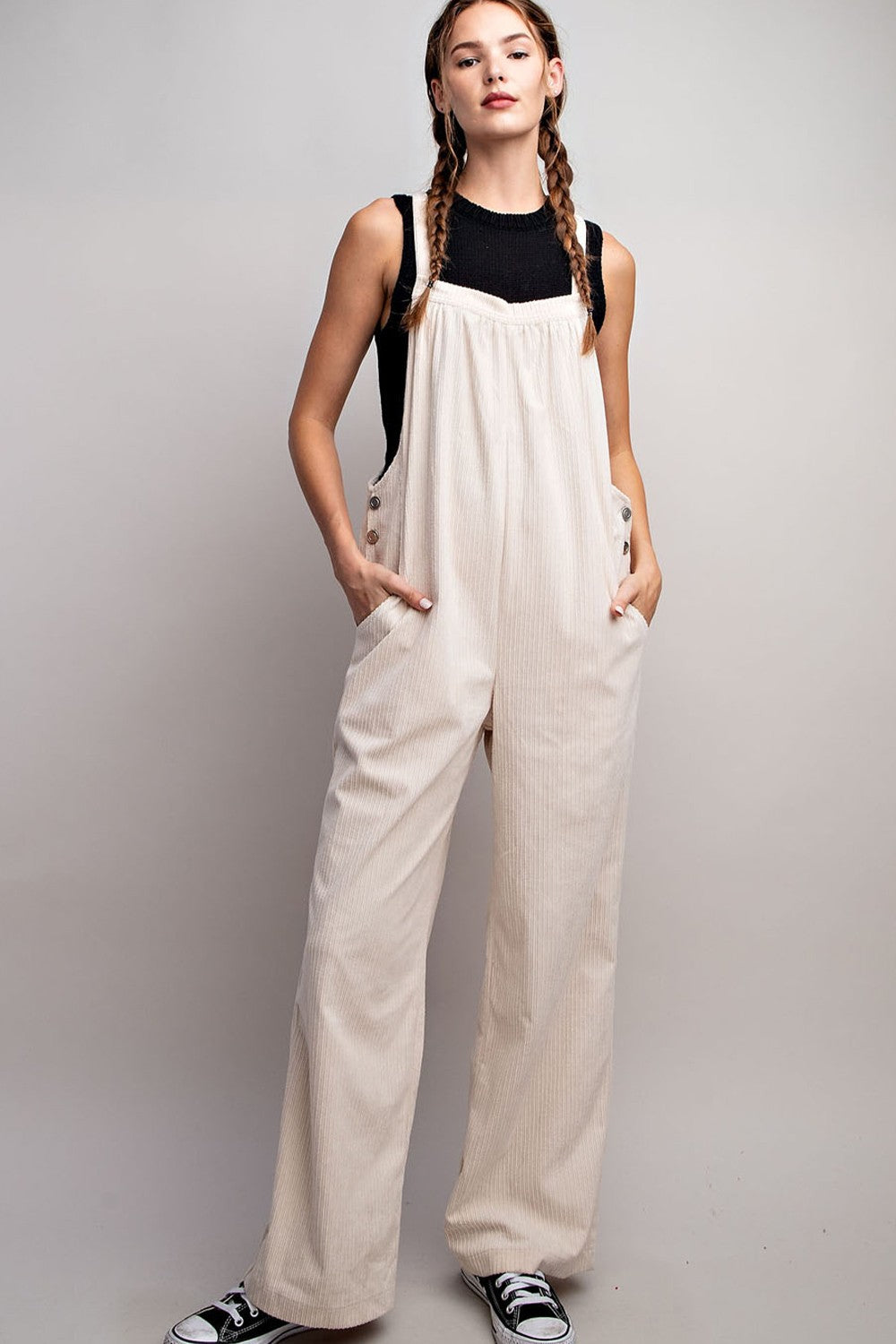 Oatmeal Button Detailed Corduroy Overall