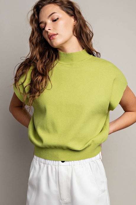 Avocado Apricot Mock Neck Short Sleeve Top